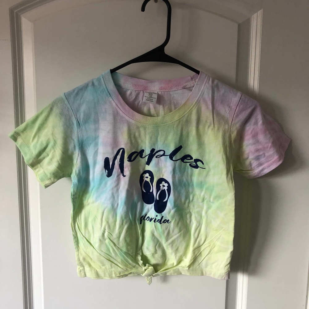 Naples Florida Dreamsicle Kids Front Tie Tie Dye Shirt size L
